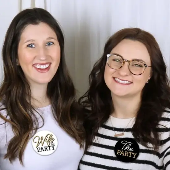 Big Dot of Happiness Wife of the Party - 3 inch Black and Gold Bachelorette Party Badge - Pinback Buttons - Set of 8 image {3}