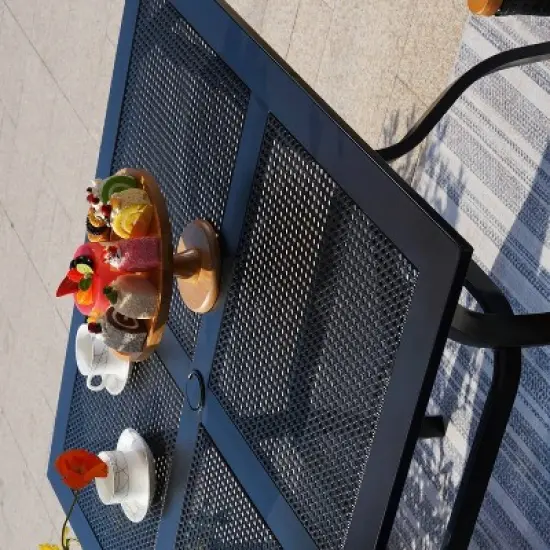 5pc Patio Set with 37" Metal Gridded Table & Swivel Arm Chairs - Captiva Designs image {1}