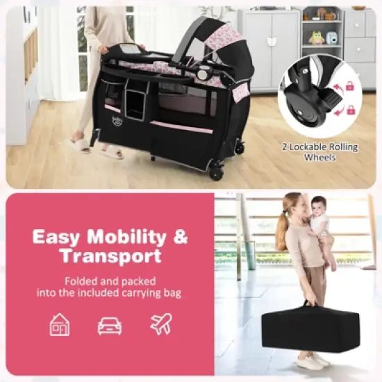 Infans 4 in 1 Portable Pack & Play Foldable Baby Bassinet w/Mattress Carrying Bag image {5}