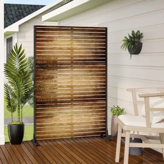 PexFix Wood Grain Blinds-Style Room Divider Screen with Galvanized Steel Construction for Home Office Patio Privacy image {2}