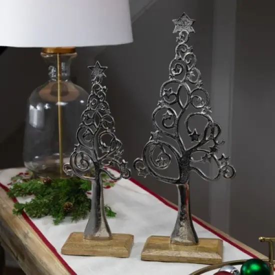 Northlight Starry Trees Metal Christmas Decorations - 18.5" - Silver - Set of 2 image {1}