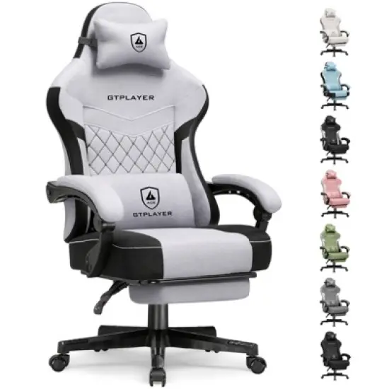 GTPLAYER Gaming Chair with Footrest, Premium Breathable Fabric, Waist Support, Linkage Armrest image {15}