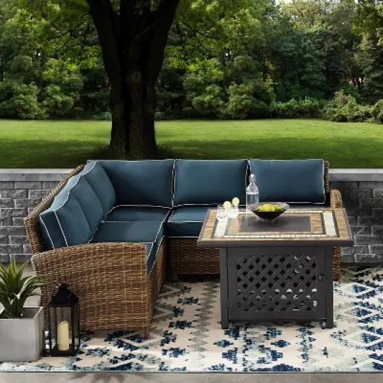 Bradenton 4pc Outdoor Wicker Sectional Set with Fire Table - Crosley
 image {2}
