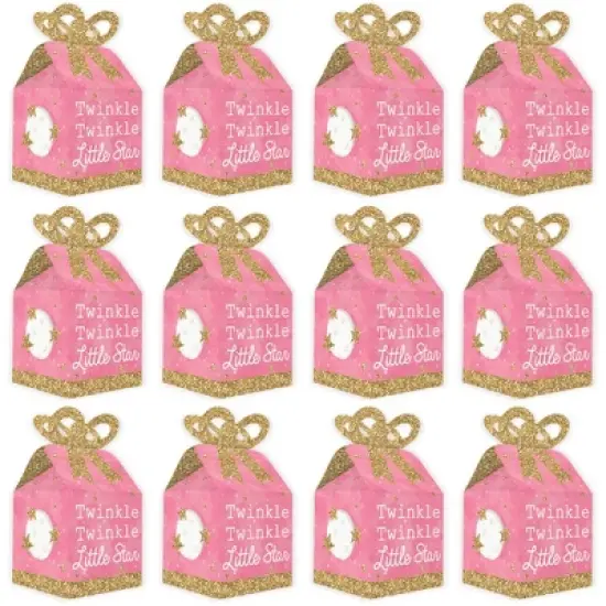 Big Dot of Happiness Pink Twinkle Twinkle Little Star - Square Favor Gift Boxes - Baby Shower or Birthday Party Bow Boxes - Set of 12 image {3}