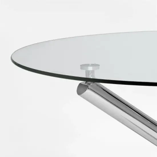 Eileen 43.3 inch Contemporary Round Dining Table With Clear Tempered Transparent Glass Tabletop and Pedestal Legs-The Pop Maison image {6}