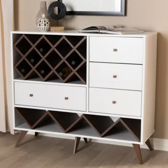 Savino and Walnut Finished Wood Wine Cabinet White/Brown - BaxtonStudio image {4}