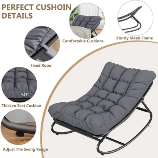 Patio Rocking Chair with Thick Cushion, Comfy Indoor/Outdoor Lounge Rocker for Porch, Garden, Living Room image {5}