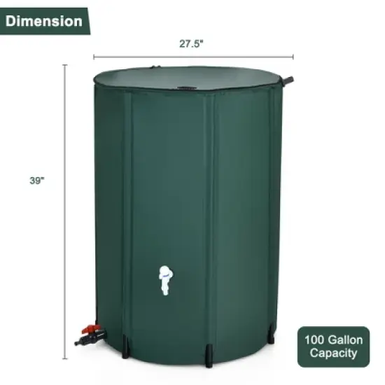 Costway 100 Gallon Portable Rain Barrel Water Collector Collapsible Tank w/Spigot Filter image {1}