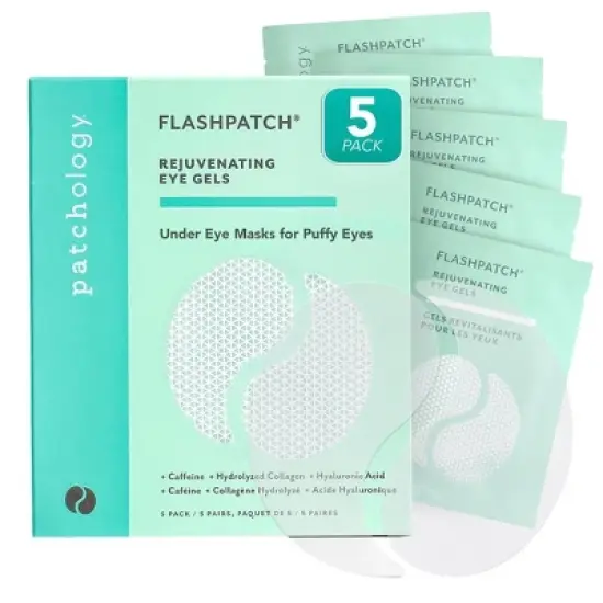 Patchology Rejuvenating Under Eye Gels - Hydrating Eye Mask w/Caffeine, Hydrolyzed Collagen & Centella Asiatica | For Dark Circles (5 Pairs) image {5}