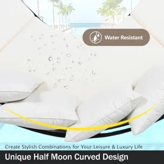 FIONECA Half-Moon Outdoor Sofa Set with Coffee Table, All-Weather Iron Frame & Cushions, Beige Patio Conversation Set for 6 image {3}