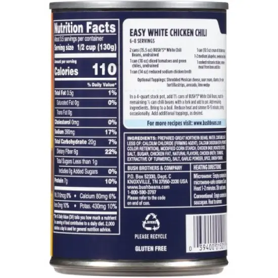 Bush's Great Northern Beans in Mild White Chili Sauce - 15.5oz image {11}
