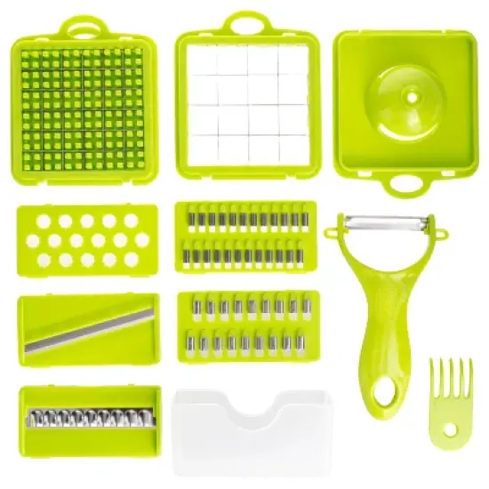 All-In-One Vegetable Chopper & Meal Prep Container &ndash;Multifunctional Food Chopper for Potato, Tomato and Veggie with 7 Blades and Strainer Basket image {6}