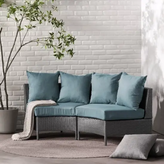 Christopher Knight Home Harper Outdoor Wicker Curved 76" W Loveseat Sectional with Cushions image {11}