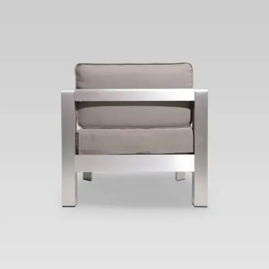 Aviara 4pc Aluminum Chat Set - Silver/Khaki - Christopher Knight Home image {2}