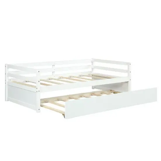 Costway Twin Size Trundle Daybed Wooden Slat Support Mattress Platform for Kids EspressoWhite image {9}