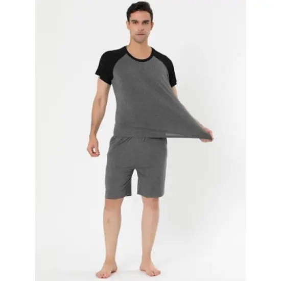 Lars Amadeus Mens Summer Solid Raglan Short Sleeve Shirt and Shorts Lounge Pajama Set image {2}