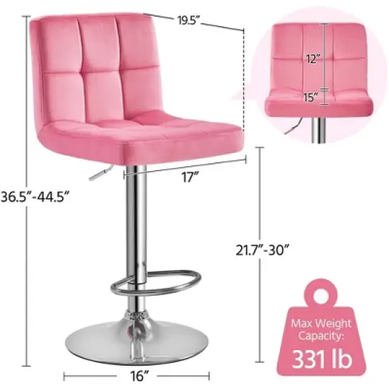 Yaheetech 2pcs Adjustable Modern Velvet Swivel Bar Stool with Backrest And Large Pedestal Base image {2}