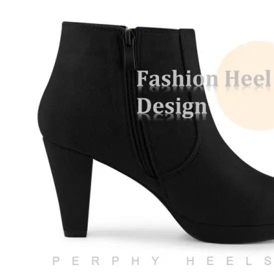 Perphy Women's Suede Platform Round Toe Chunky Heels Ankle Boots image {3}
