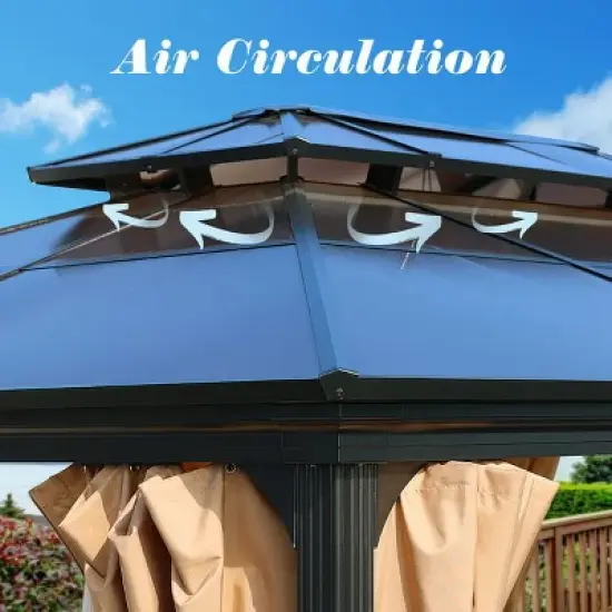 Aoodor 10'x 13 in Gazebo Polycarbonate Hardtop Roof, Aluminum Frame with Mosquito and Curtain, Blue image {1}