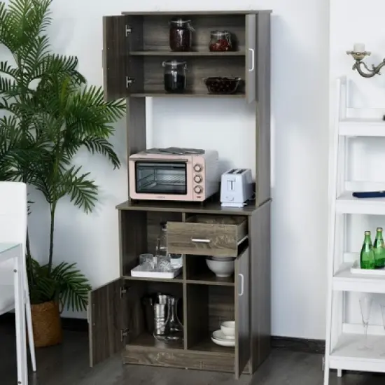 HOMCOM Modern Kitchen Buffet with Hutch Pantry Storage, Microwave Counter, 2 Cabinets, and Adjustable Shelves image {4}