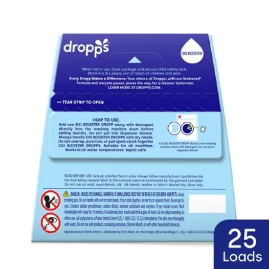 Dropps Laundry Oxi Booster Whitener & Stain Remover Biobased Detergent Pods - Unscented - 25ct image {8}