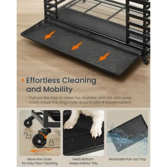 SONGMICS HOME Heavy-Duty Dog Crate, XL Dog Cage for Large Dogs, Escape Proof Dog Kennel, Lockable Wheels, Ink Black image {4}