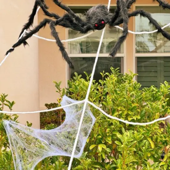 Wrapables 16ft Giant Triangular Spider Web Kit with Cobwebs and 5ft Large Spider + 20 Small Spiders, Indoor Outdoor Haunted House Halloween Decor image {3}