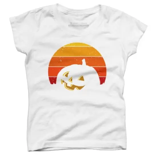 Girl's Design By Humans Vintage Retro Sunset Halloween Pumpkin I By lemonpepper T-Shirt image {4}