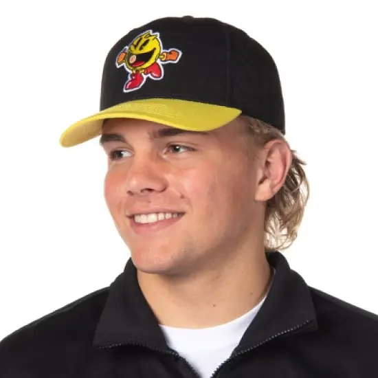 Pac-Man Hat Embroidered Classic Video Game Adjustable Precurve Snapback Hat Cap Black image {1}
