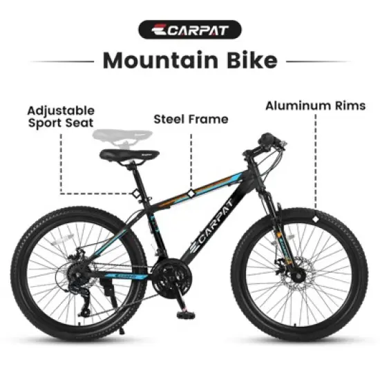 Aukfa 26-Inch Mountain Bike for Adults & Teens, 21-Speed Shimano, High-Carbon Steel Frame, Suspension Fork, Mechanical Disc Brakes image {5}