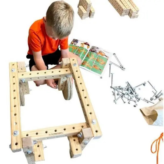 Woodmobiel by Funphix Standard Kit |Modular Construction Toy with 26 Wood Pieces, 4 Wheels, Real Nuts & Bolts image {5}
