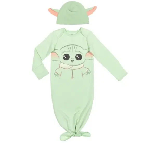 Star Wars The Mandalorian Baby Yoda Knotted Sleeper Gown Hat Green  image {7}