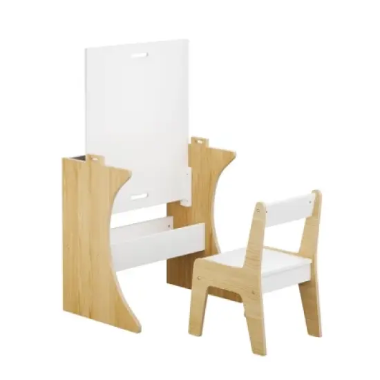 Yinvani White Multifunctional Wood 2 Piece Toddler Table with 1 Chairs Set image {7}