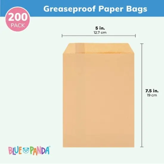 Blue Panda 200 Pack Greaseproof Flat Paper Bags, Treat, Gift (Brown, 7.5 x 5 In) image {3}