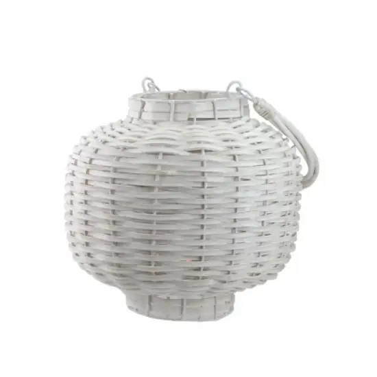 Kaemingk 17.5" Beach Day Weathered White Woven Wood Pillar Candle Lantern image {1}