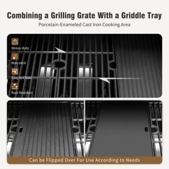 Captiva Designs 4-Burner Propane BBQ Grill with Side Burner & Porcelain-Enameled Cast Iron Grates - 46,700 BTU image {8}