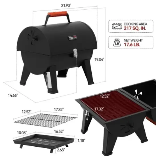 Royal Gourmet 19" Portable Duo Sided Cooking area Charcoal Grill CC1619TG Black image {12}