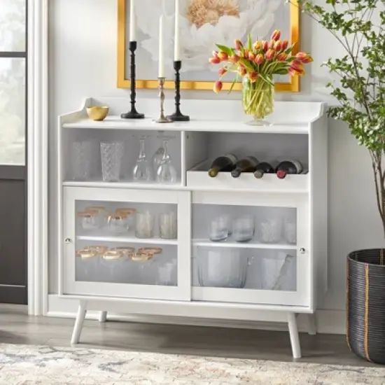 Dublin Bar Cabinet with Sliding Glass Doors White - Buylateral image {1}