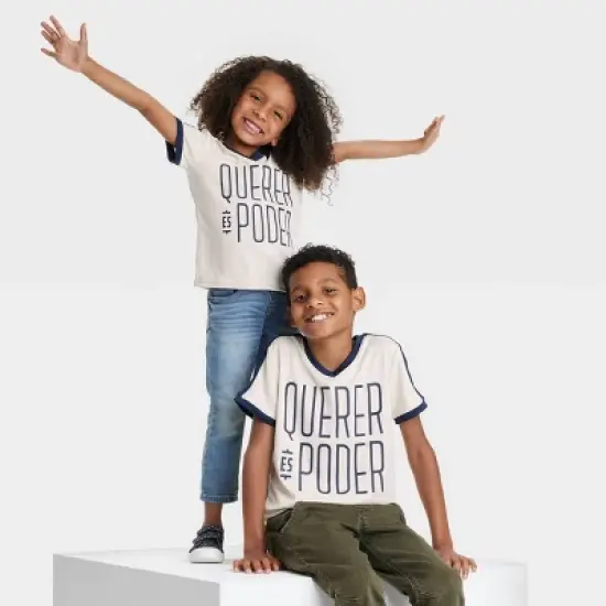 Latino Heritage Month Kids' Short Sleeve Athletic 'Querer es Poder' Graphic T-Shirt - White image {3}