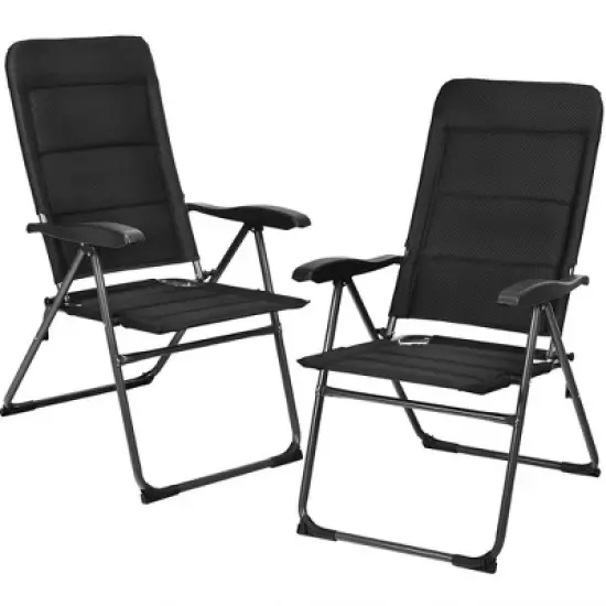 Costway 2PCS Patio Folding Chairs Back Adjustable Reclining Padded Garden Furniture image {3}