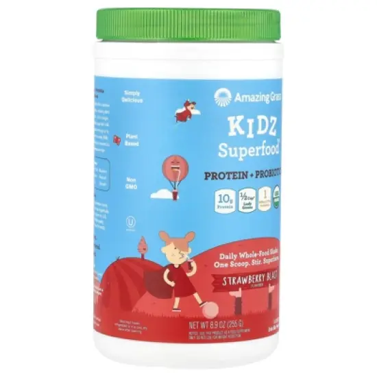 Amazing Grass Kidz Superfood&reg;, Protein + Probiotics, Strawberry Blast, 8.9 oz (255 g) image {3}