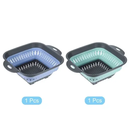 Unique Bargains Fruit Vegetable Washing Square Collapsible Silicone Colander with Handle 2 Pcs image {2}
