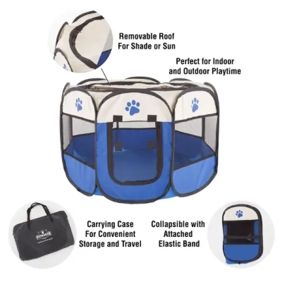 Pop-Up Pet Playpen - 26-Inch Indoor and Outdoor Dog Kennel with Carrying Bag - Portable Pet Enclosure for Dogs and Small Animals by PETMAKER (Blue) image {2}