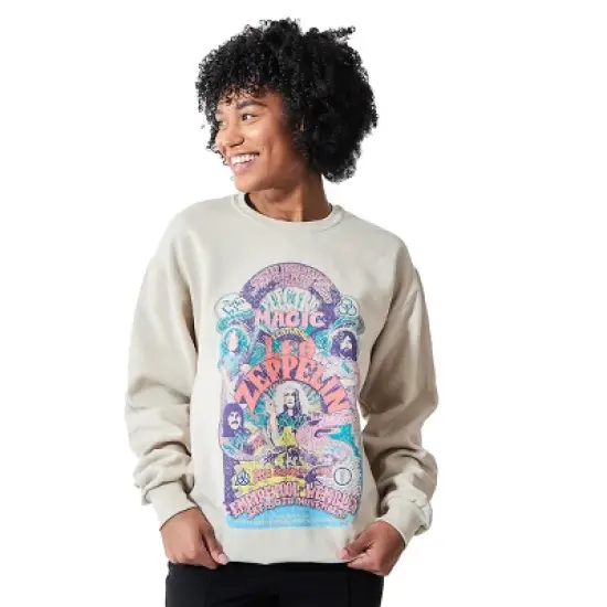 Led Zeppelin Electric Magic Distressed Poster Art Women's Sand Crew Neck Long Sleeve Sweatshirt image {1}