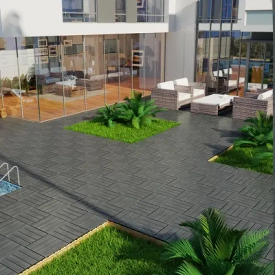 Stone Style 12" Patio Deck Tiles, DIY Interlocking, Quick Install for Porch, Poolside, Balcony, Backyard. 44pcs Red Brown image {6}