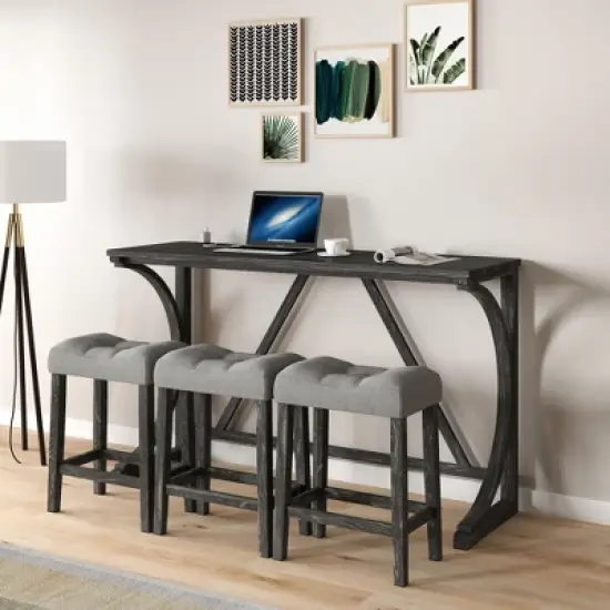 Lycvki Wood 4-Piece Bar Table and Chairs Set with Power Outlet image {10}