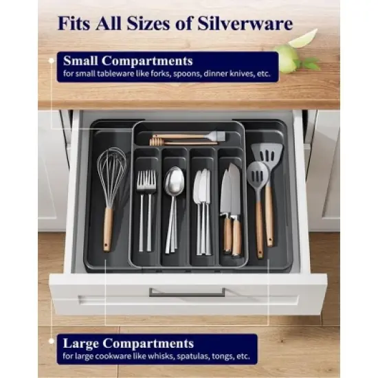 ATTOP Cutlery Drawer Organiser for Kitchen - Adjustable Cutlery Tray for Effortless Utensil Sorting, Versatile Kitchen Storage & Organisation Solution image {3}