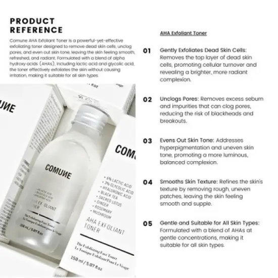 COMUNE AHA Exfoliant Toner with 6% Lactic Acid & 3% Glycolic Acid + Hyaluronic Acid image {4}