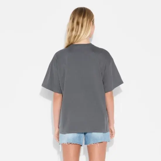 Women's Stitch Attitude Oversized Short Sleeve Graphic T-Shirt - Slate Gray image {2}