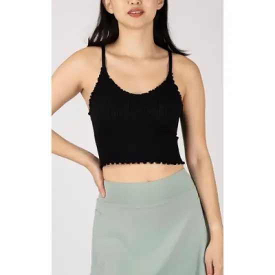 Yogalicious Womens Ribbed Seamless Kendall Lettuce Edge Cropped Tank Top image {3}